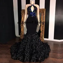 Сексуальная аппликация 3D Роза цветы нижняя Русалка Вечерние платья вырез замочной скважины Блестящие Блестки африканские платья для выпускного вечера