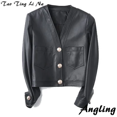 Tao Ting Li Na  Women New Fashion Genuine Real Sheep Leather Jacket G1