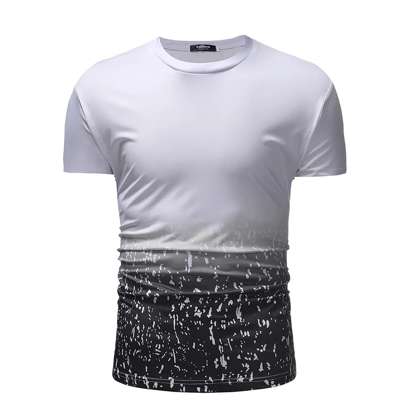

Large Size 2019 Spring And Summer New Style Europe And America Short Sleeve Gradient Color Solid Color Casual Short T-shirt 180