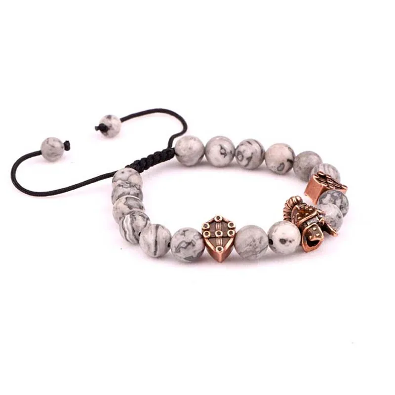 New Unique Design Men Jewelry Bracelet Vintage Helmet Shield Charms Natural Stone Beads Macrame Bracelet Male - Image 6