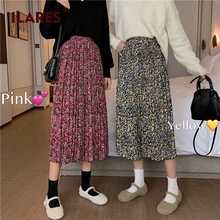 ILARES, юбки, Женская длинная юбка, плиссированная юбка, женская юбка, юбка миди, зимняя, высокая талия, ОБЖИМНАЯ, Цветочный, макси, шифоновая одежда