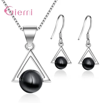 

Elegant Geometric 925 Sterling Silver Triangle Earrings Necklace Jewelry Sets for Women Girl Zirconia Pendant Ornaments