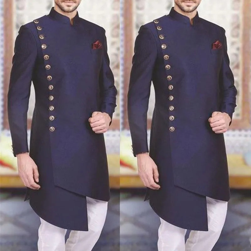 11Arabic Men Suits Stand Collar Back Vent Prom Suits Slim Fit Mens Wedding Suits Formal Business Tuxedos Blazer Jacket Men Only One Coat