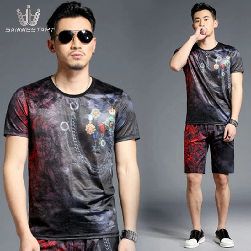 SAMWESTART Men's Sets Summer Short Sleeve Pants Male Sport Sets Fashion Modern O-Neck Elastic Waist Pocket Black Menswear SAMWESTART Men's Sets Summer Short Sleeve Pants Male Sport Sets Fashion Modern O-Neck Elastic Waist Pocket Black Menswear
