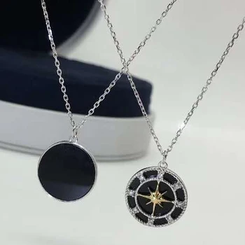 

18K Gold Real Diamond Women Pendant Necklaces Round Star Black Agate Wedding Party Engagement Anniversary Necklaces Birthday
