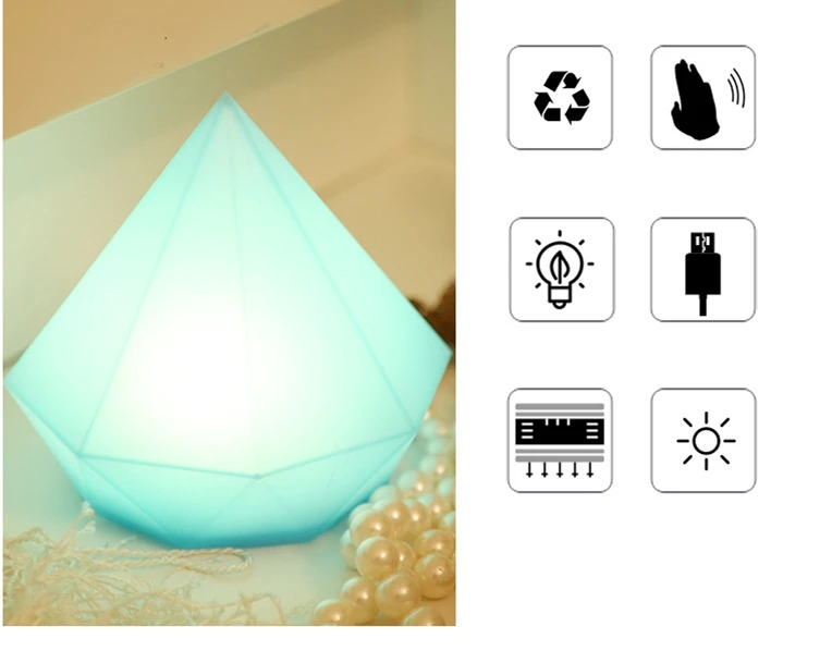 Creative Silicone Led Colorful Diamond Night Light USB Charging Pat Light for Home Bedside Decor Xmas Children Birthday Gift