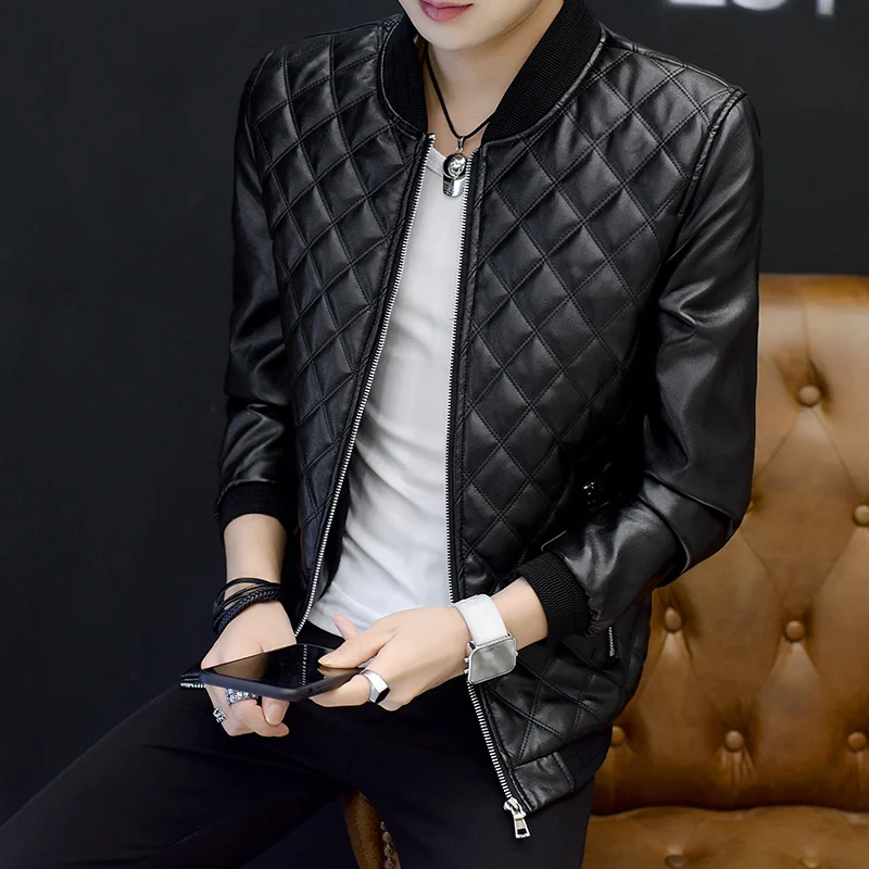 Motorcycle Leather Jackets Men's Autumn And Winter Coat Youth Plus Cotton Plus Velvet Thick Section Slim Pu Leather Jacket