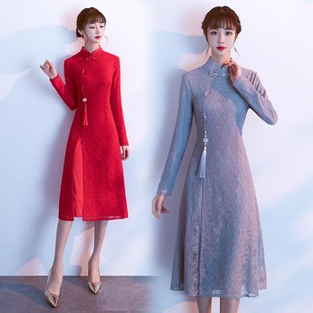 

2020 qipao short chinese wedding dress qipao party elegant lace embroidery girl cheongsam dress qi pao red china dress