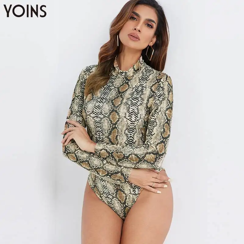 YOINS, женское винтажное боди с животным принтом, с высоким воротом, с длинным рукавом, осень зима стильная одежда для подвижных игр, повседневный Модный женский топ