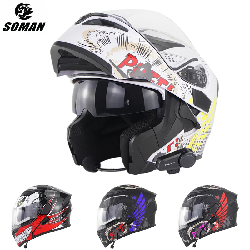 Soman козырек шлем полное лицо мотоциклетные шлемы вентилируемые Capacetes откидной Kask