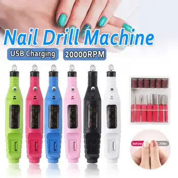 

6pcs Bits 20000RPM USB Electric Nail Polishing Machine Pen Nail Tools Mini Electric Grinder Nail Frustration Home Polishing
