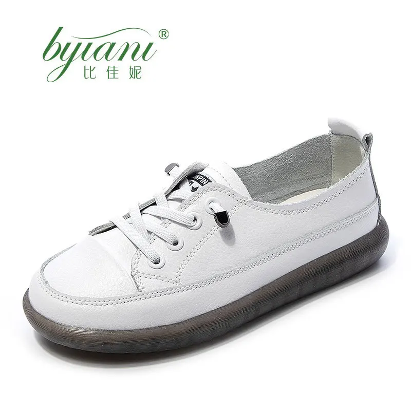 

Genuine Leather White Shoes Women's 2019 Summer Casual Breathable Soft Leather Soft Bottom Slip-on Loafers Flat Keel Thin Shoes