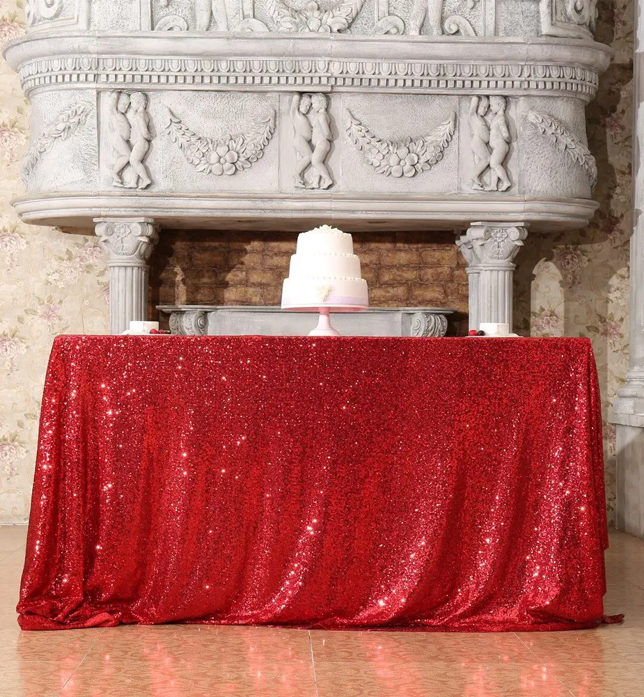 60x120-Inch Ivory Sequin Tablecloth for Wedding Rectangular Table Overlay, Oblong Reception Dining Party Table Linen-M1016 - Цвет: Red