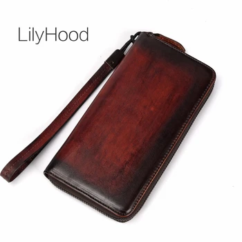 

Lady Brushed Cowhide Leather Wallet Women Vintage Style Clutch Purse Bag Female Daily Genuine Leather Money Clip Wristlet Purse