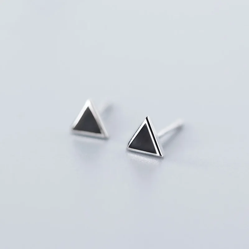 Triangle Silver Trusta, натуральная 925 пробы, серебряные милые черные треугольные серьги-гвоздики со звездами для женщин, свадебные ювелирные изделия, подарок DS1912 - Окраска металла: Triangle Silver