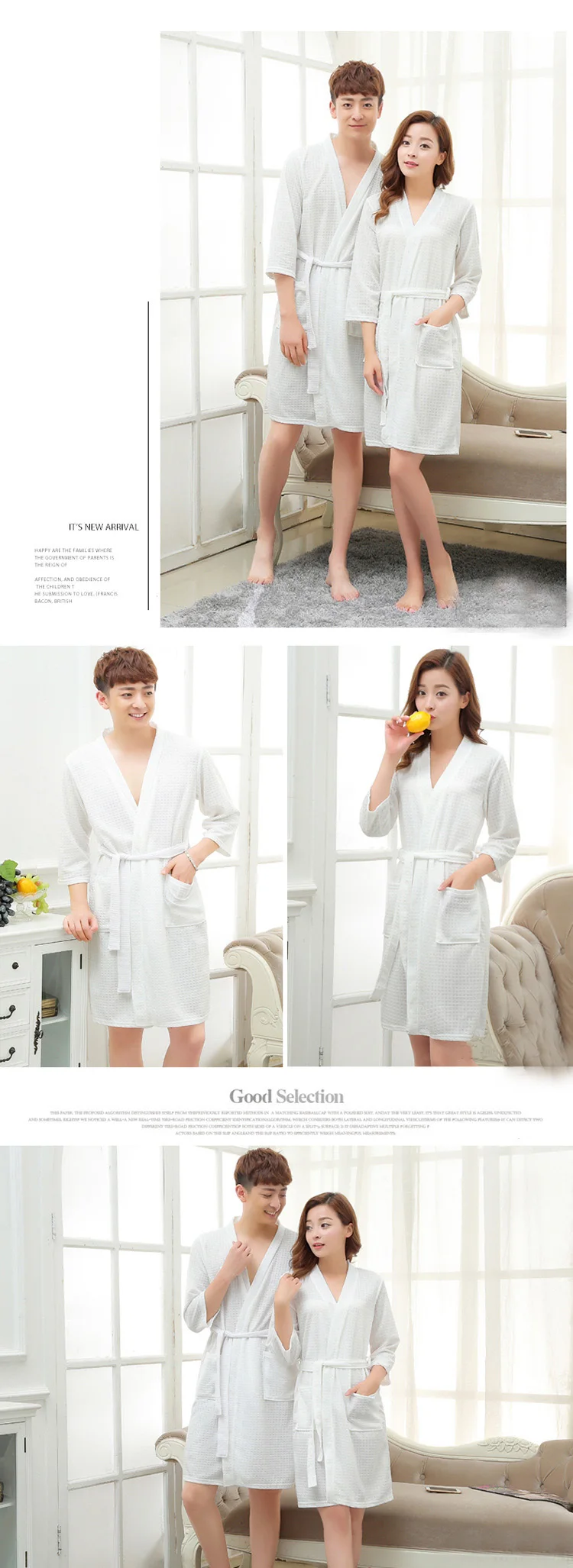 Summer Casual Nightrobe Solid Robe100% Cotton Waffle Robe Women&Men Soft Bath Robe highly absorbent Sleepwear Loose Homewear