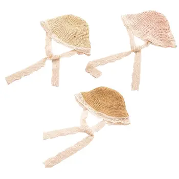

Fashion Summer Beach Baby Girl Lace Ribbons Sun Hat Breathable Princess Kids Cute Bucket Straw Fishman Cap
