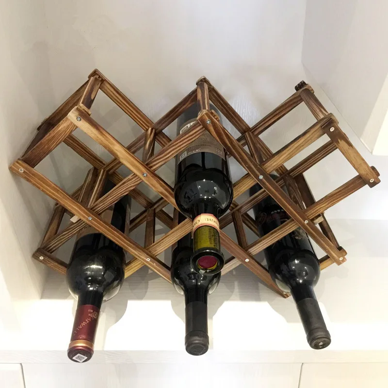 Деревянный стеллаж для вина, Бытовая Складная полка для хранения винных бутылок, товары для украшения дома - Цвет: Brown 10 Bottles