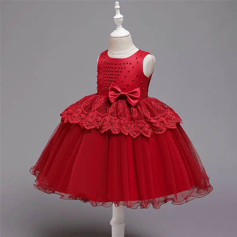 Одежда для маленьких девочек фиолетовое, розовое, Красное Кружевное платье без рукавов с бантом вечернее платье для активного отдыха детская одежда