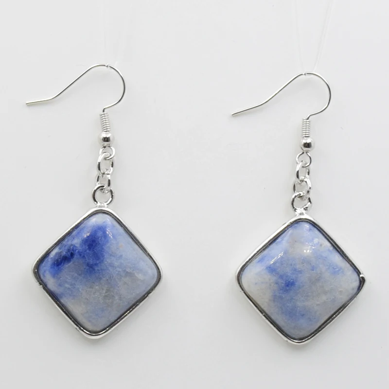 blue aventurine Новая Геометрическая подвеска из камня и хрусталя, висячие серьги для девочек и женщин, ювелирные изделия, квадратные белые розовые серьги-подвески - Окраска металла: blue aventurine