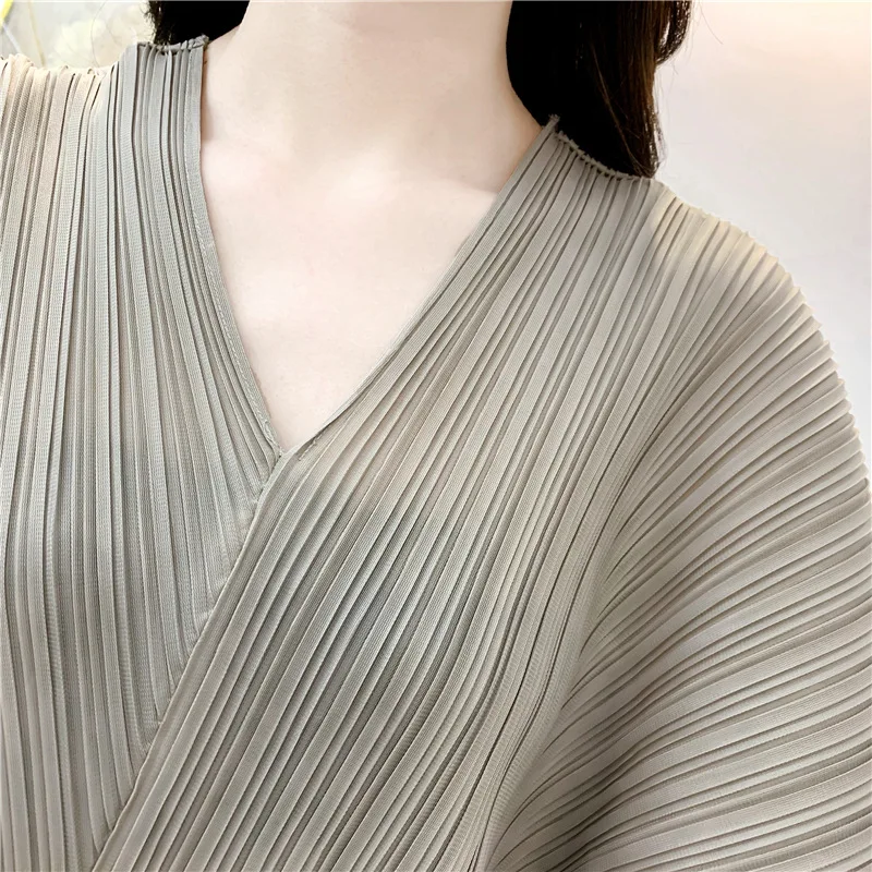 MIYAKE плиссированное платье с v-образным вырезом длинное плиссированное платье es Свободная Женская одежда большого размера