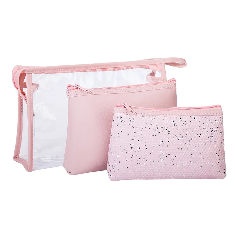 Розовый 3 шт./компл. Bling косметичка для Дамские туфли из pu искусственной кожи ПВХ Водонепроницаемый косметичка для путешествий, несессеры, Красота мыть, сумочка, Сумки из натуральной кожи - Цвет: Розовый