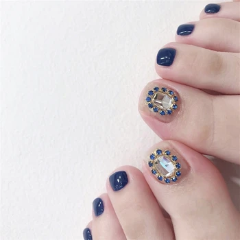 

Vintage shining blue and white gemstone 3d false nails for toe Cute summer toe nails bride lady full nail tips 24pcs