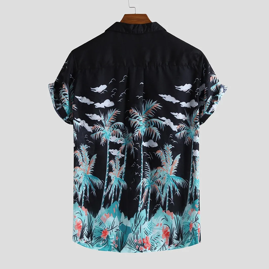 2019 новые мужские Гавайские рубашки Модные мужские повседневные на пуговицах Гавайские принты пляжные с коротким рукавом быстросохнущие
