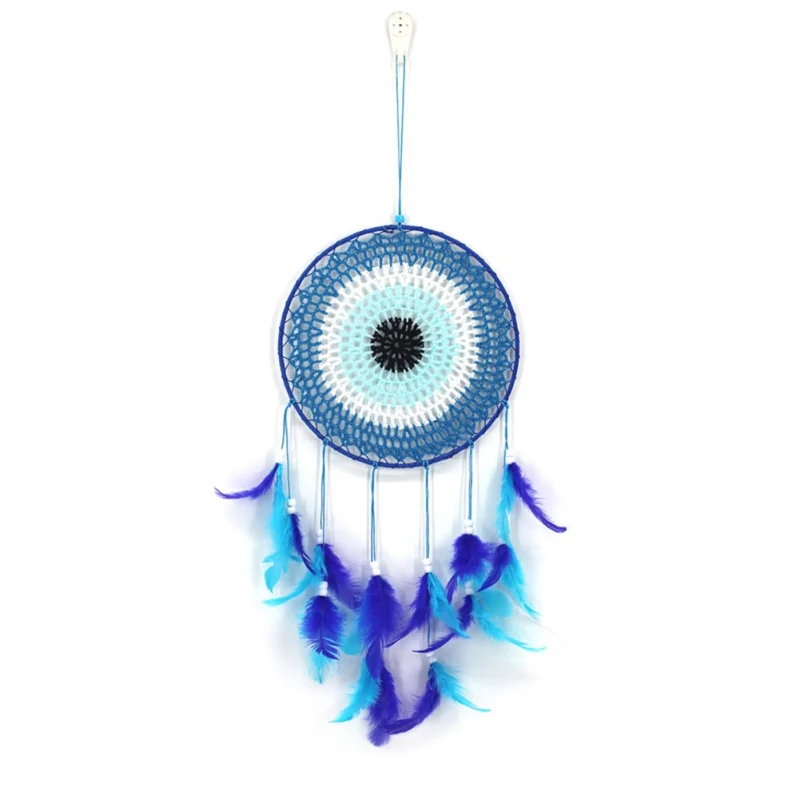 

Handmade blue feather dream catcher decorative hanging ornament for wall window bedroom living room decoration