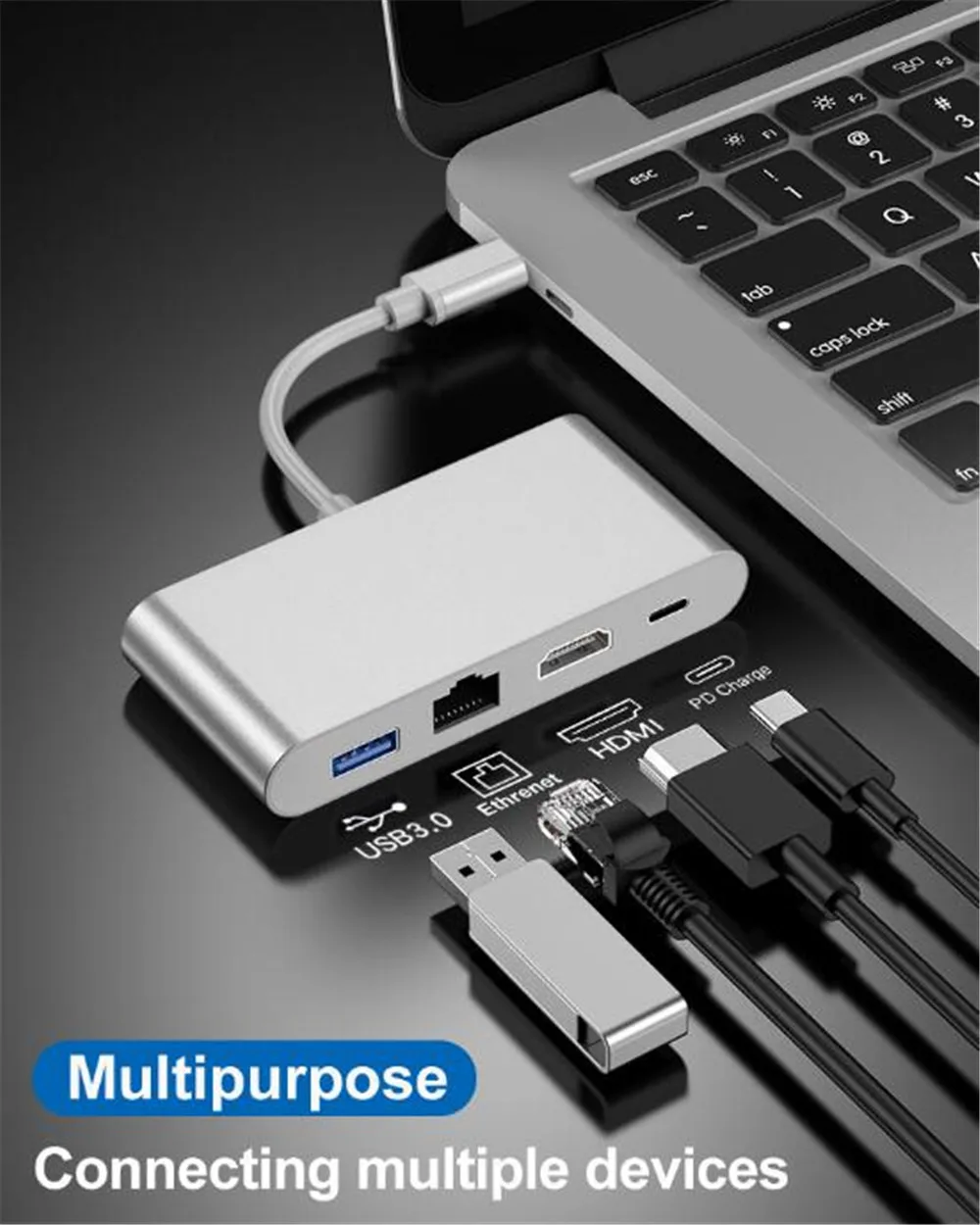 US $20.00 4in1 USBC USB Type C To HDMI Adapter Convert To HDMI 4K USB 30 RJ45 Gigabit Ethernet USBC Female Data Charging Hub Adapter