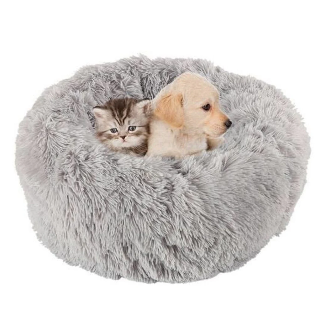 Round Donut Cat and Dog Cushion Bed Self Warming Indoor Round Pillow Cuddler