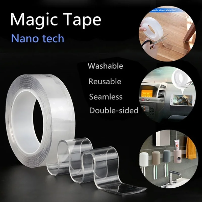 1M/3.0M/5M Nano Invisible Adhesive Seamless Tape Nano Adhesive Tape Home Garden Shear Washable Mobile Phone Reusable Sturdy