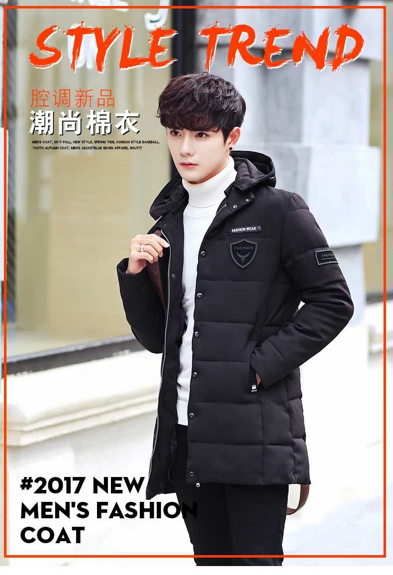 Cotton-padded Clothes Men's New Products Hooded Winter Cotton Dress Thick Korean-style Casual MEN'S Coat Mid-length Youth F