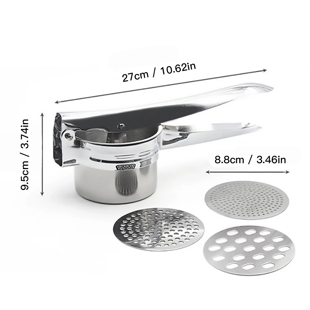 3 in 1 Stainless Steel Potato Masher Ricer Puree Fruit Vegetable Press Maker Set