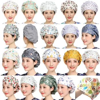 

Reuseable Hospital Nurses Surgical Hats Doctor Classic Scrub Caps Cooking Hat Adjustable Sweatband Bouffant Cap for Women Men