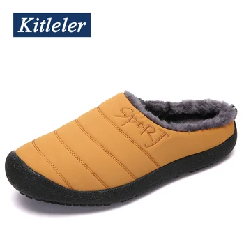 Zapatillas de casa impermeables para Hombre, zapatos de invierno de felpa sólida, Zapatillas de casa, zapatos cálidos de interior, informales