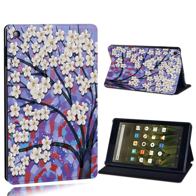 Amazon Fire 7 5/7/9th Gen / Fire HD 8 / 10 with alexa Printed Painting PU Leather Tablet Stand Folio Cover Case