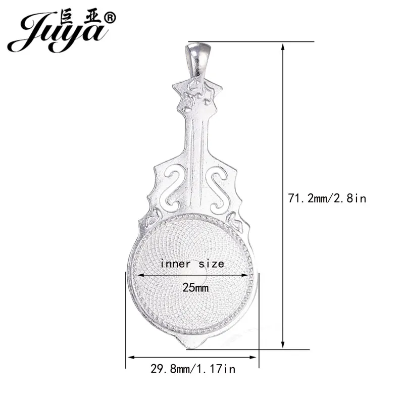 20PCS Guitar Shape Pendant Trays Cabochon Base 25mm Vintage Bezels For Handmade Necklace Diy Jewelry Making Findings Accessories
