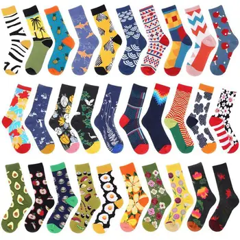 

Socks Men And Women Hip-hop Skate Original Ins 100% Cotton Socks 5pairs/lot Brand Quality Men Socks colorful Happy Funny Socks