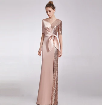 

New A Line Sequins Golden Evening Dresses Long Prom Party Dresses Evening Gown Formal Dress Women Elegant Robe De Soiree