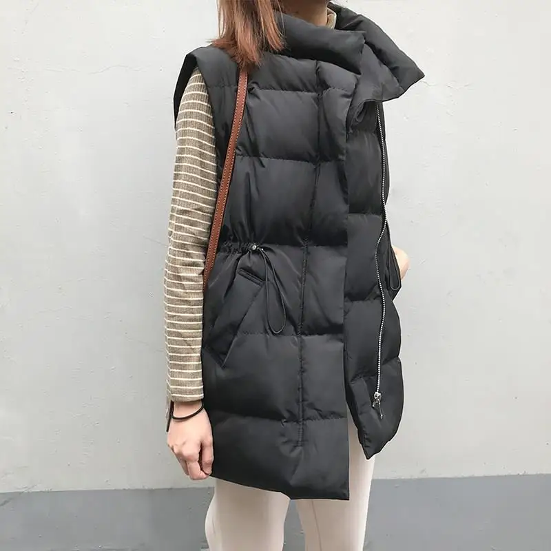 Spring Winter Korean Harajuku Vest Femme Cotton Vest Casual Korean Long Cotton Solid Color Parkas Vest