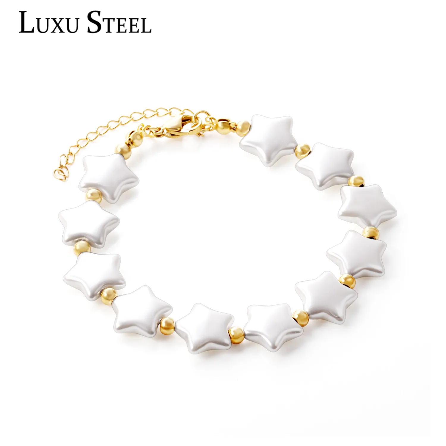 Браслеты LUXUSTEEL подарок другу звезда искусственный жемчуг круглые бисерные