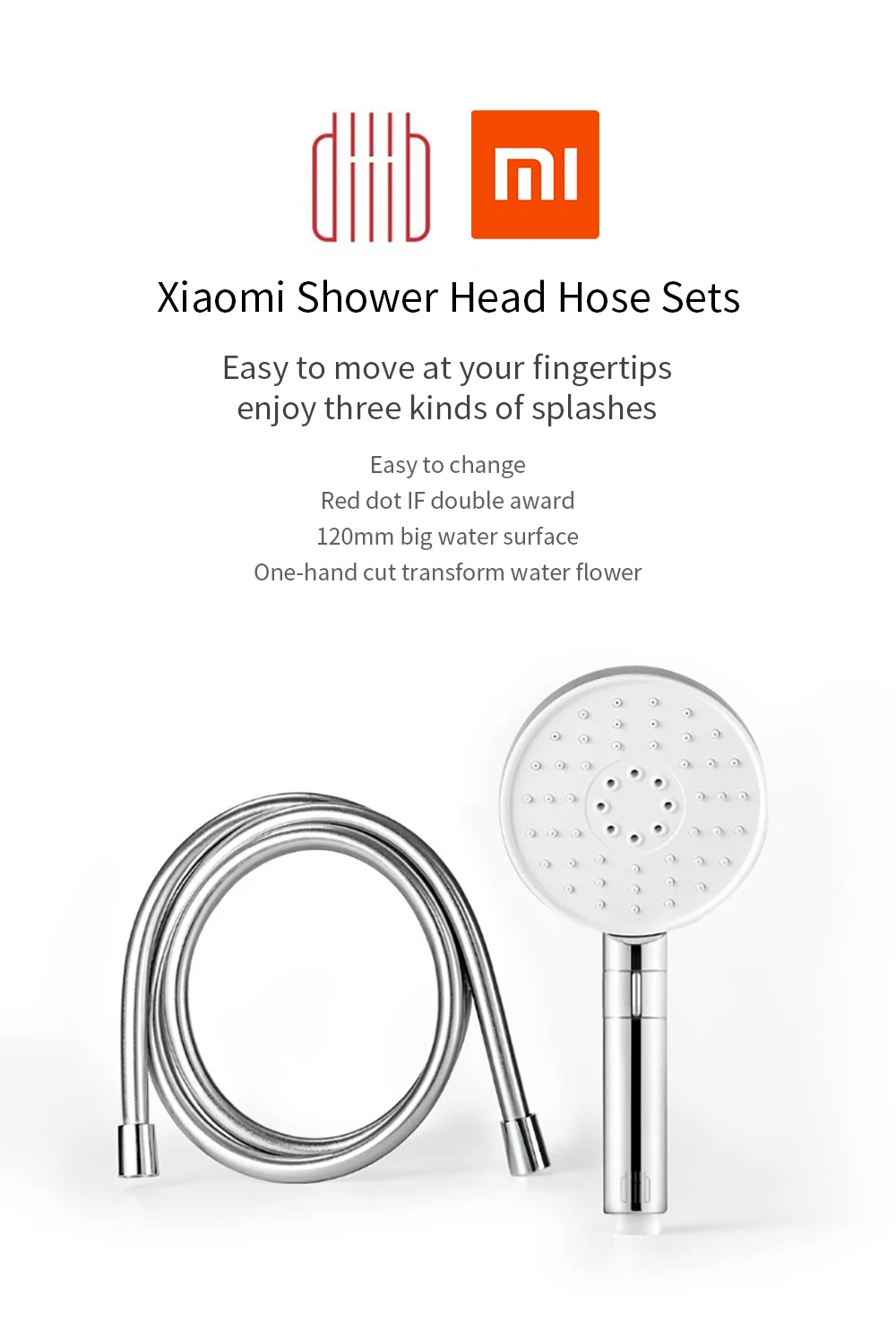 Diiib 3 Modes Handheld Shower Head Set 360° 120mm 53 Water Hole with PVC Matel