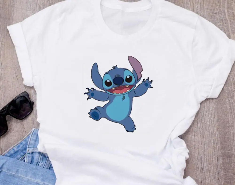 T-shirt Женская модная футболка с милым рисунком из мультфильма Disneys Lilo Stitch Harajuku Kawaii Футболка с принтом милые повседневные топы - Цвет: T-shirt