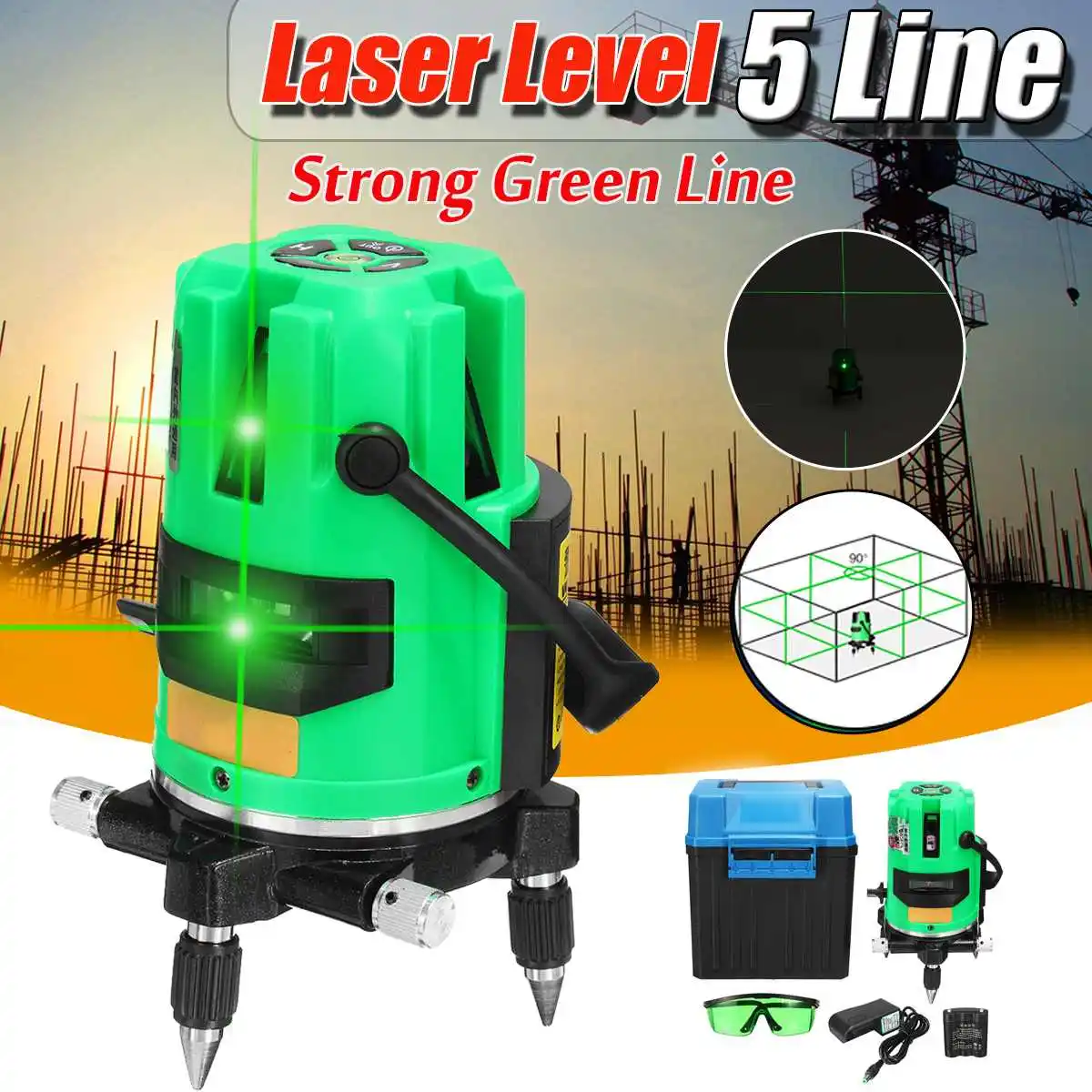 

Green Light 5 Line Laser Level 360 Rotary Laser Line Machine AC 100V-240V 635nm Waterproof Beam Measuring Equipment