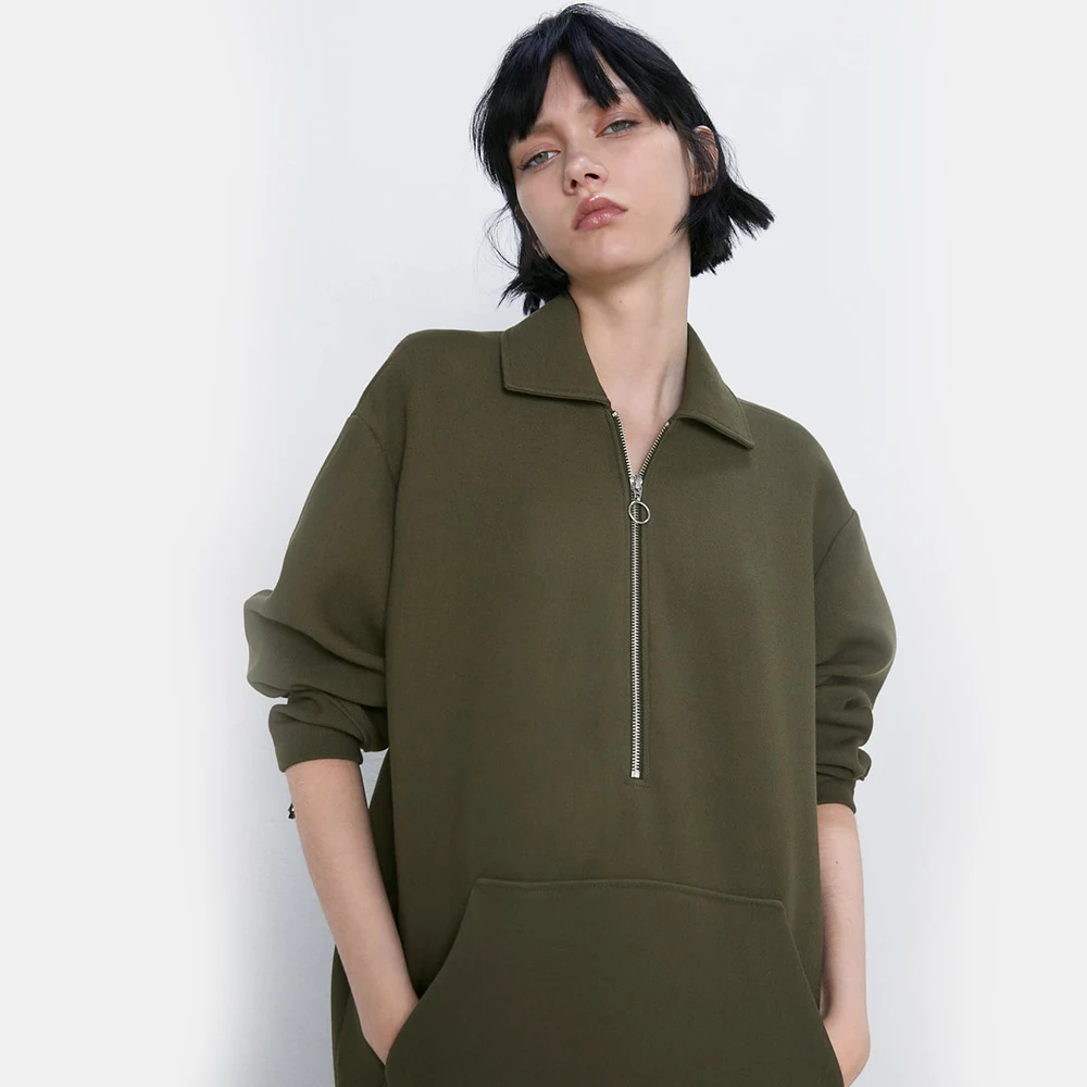 Ladyfirsy Green ZA осенние толстовки новые осенние пуловеры с отложным воротником женские вечерние уличные стильные толстовки с капюшоном