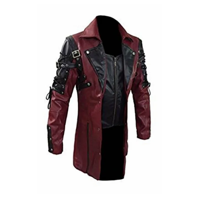 

2019 Autumn Male PU Leather Zipper Closure turn-down Collar Motorcycle Jackets Coat New Steampunk Gothic Men Faux Leather Jacket