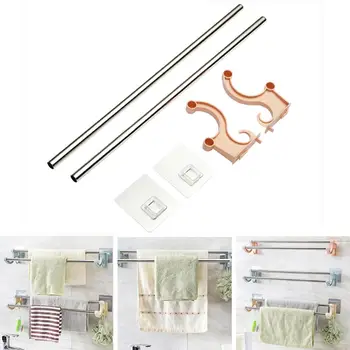 

Wardrobe Bar Bathroom Double Poles Non-perforated Towel Shelf Toallero Bathroom Kitchen Storage rack Towel Rail Rack