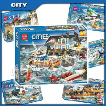 

6types 2017 City Coast Guard Theme Headquarters Squad Crew Response Helicopter Model Building Blocks Toys Compatible With Lago