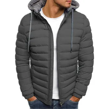 

Lightweight Warm Winter jacket men Parkas Mens Striped Solid Zipper Pocket Trench Cotton Hoody Parkas Male 2019 clothing